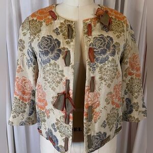 Sara Campbell Shimmery Floral Jacquard jacket with Bow Details